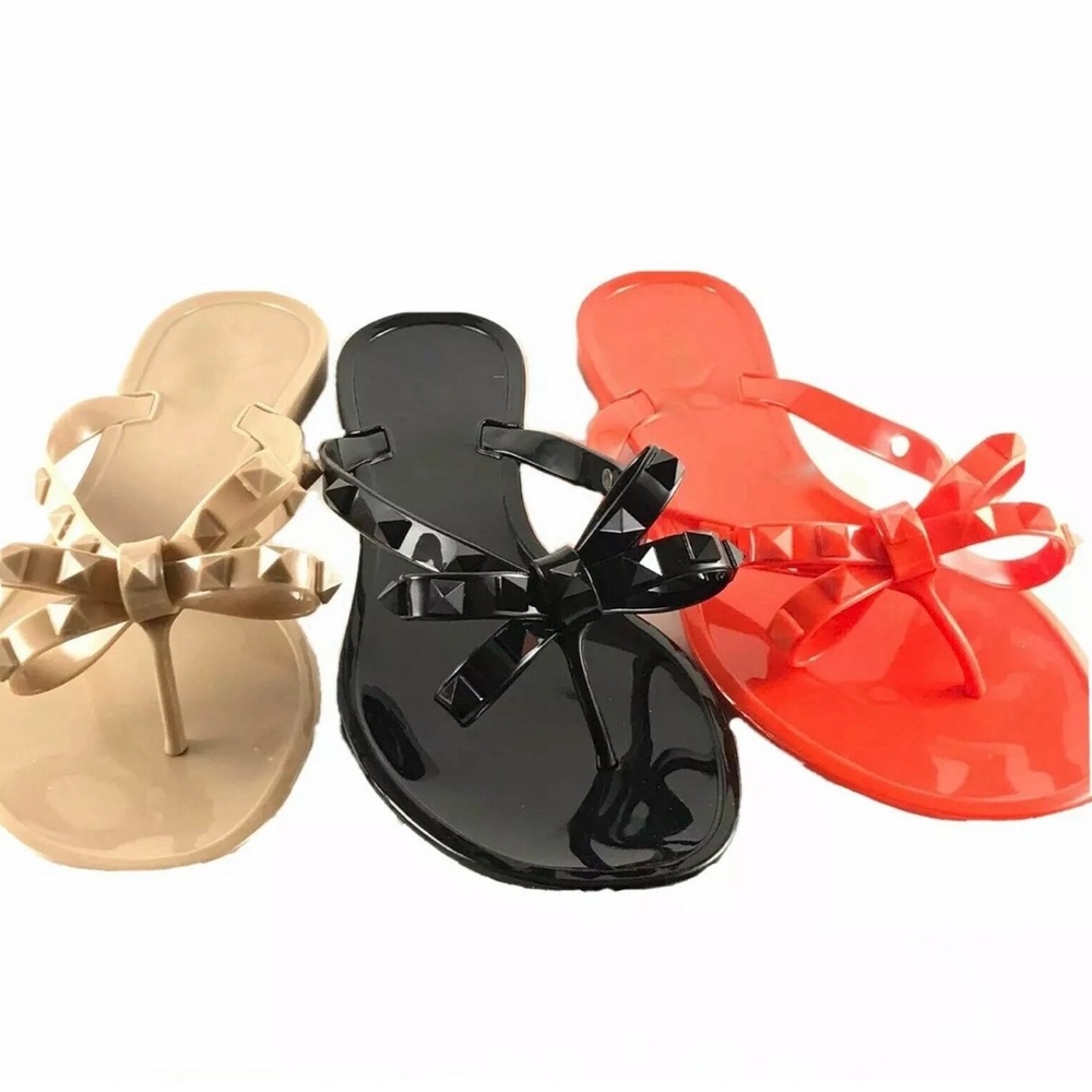 Studded Bow Jelly Sandals